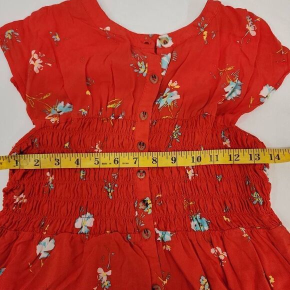 Free People Size Small Greatest Day Orange Floral Print Smocked Mini Dress T - Picture 7 of 10